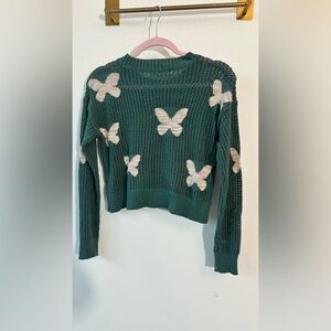 Sugar Moon, Teal Mesh Butterfly Knit Pullover, Size S | SKU 1969